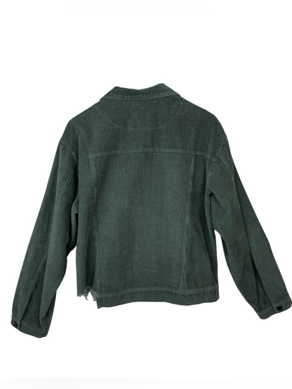 POL Clothing Frayed Hem Corduroy Trucker Green Forest Crop Jacket Sz L - Picture 3 of 14